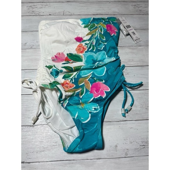 Carmen Marc Valvo MULTI Bandeau Drawstring One-Piece Swimsuit, US 6 - Picture 4 of 10